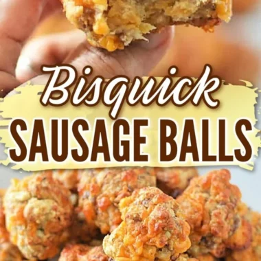 Plate of freshly baked Bisquick sausage balls ready to serve