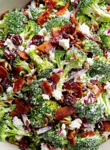 Fresh broccoli salad with colorful veggies and a tangy dressing