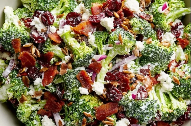 Fresh broccoli salad with colorful veggies and a tangy dressing