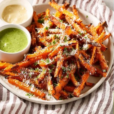 Delicious crispy carrot fries served in a bowl, perfect for snacking.