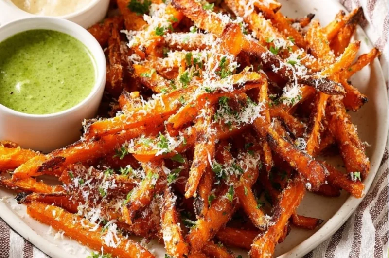Delicious crispy carrot fries served in a bowl, perfect for snacking.