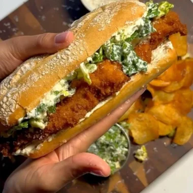 Crispy Chicken Caesar Sandwich with lettuce and creamy dressing