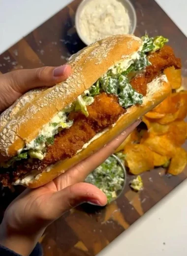 Crispy Chicken Caesar Sandwich with lettuce and creamy dressing