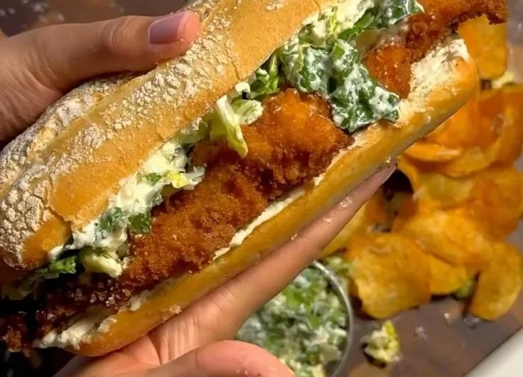 Crispy Chicken Caesar Sandwich with lettuce and creamy dressing