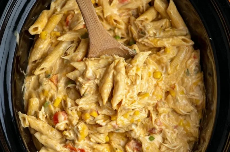 Crock Pot Chicken Pot Pie Pasta served in a bowl, showcasing creamy chicken and vegetables.