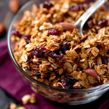 Bowl of homemade granola with nuts and fruits