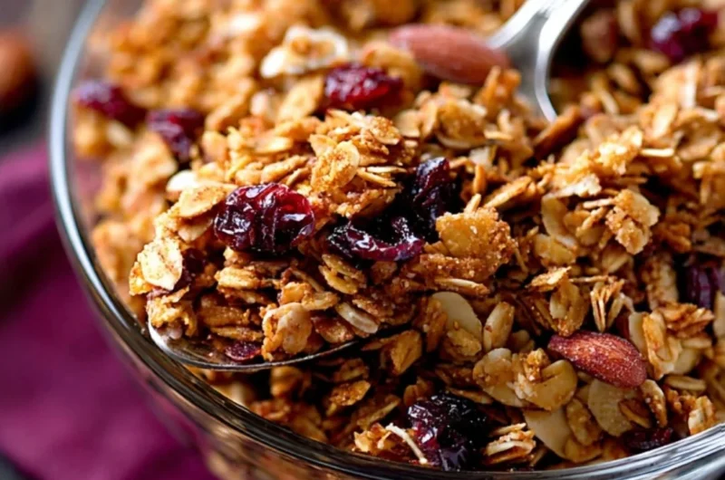 Bowl of homemade granola with nuts and fruits
