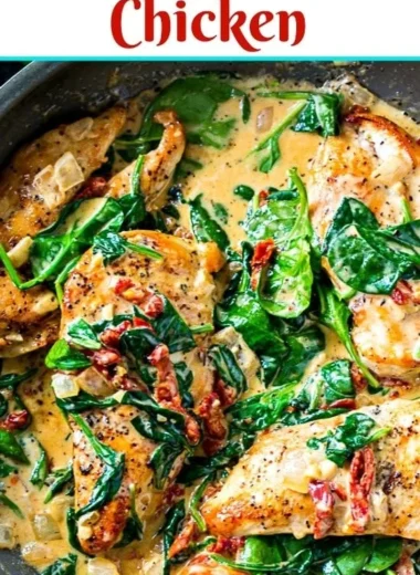 Low carb creamy Tuscan chicken dish served with fresh herbs and vegetables
