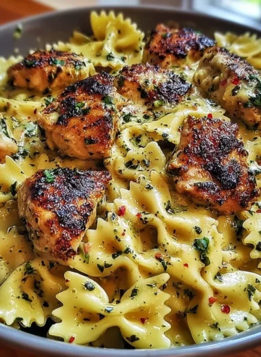 Mozzarella Garlic Butter Chicken Bowties with creamy sauce