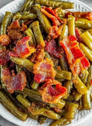 Freshly cooked simple green beans served on a plate.