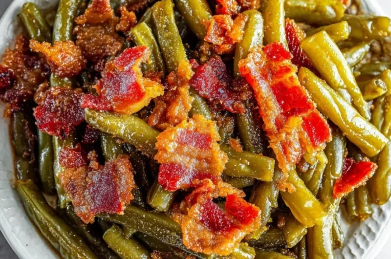 Freshly cooked simple green beans served on a plate.