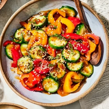 Viral sweet pepper salad with colorful bell peppers and fresh herbs