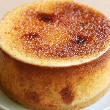 Slice of burnt cream cheesecake with a caramelized top on a plate