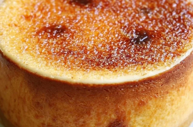 Slice of burnt cream cheesecake with a caramelized top on a plate