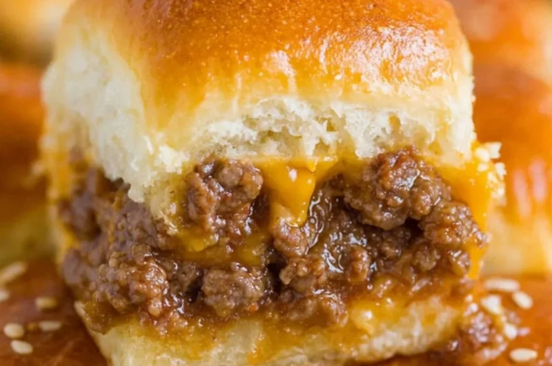 Savory cheeseburger sliders served with toppings on a platter.
