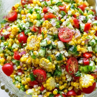 Colorful and fresh corn salad with vegetables in a bowl