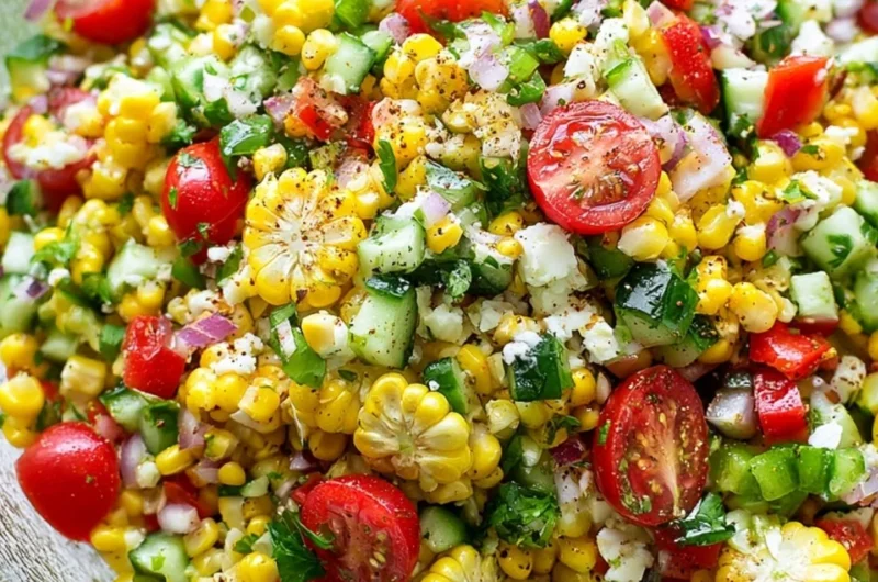 Colorful and fresh corn salad with vegetables in a bowl