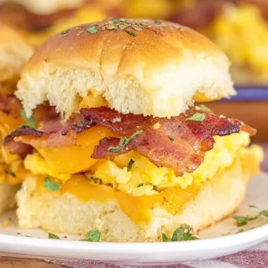 Delicious Crack Breakfast Sliders served on a wooden platter with fresh ingredients.