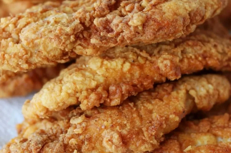Delicious crispy chicken tenders served with a side of dipping sauce