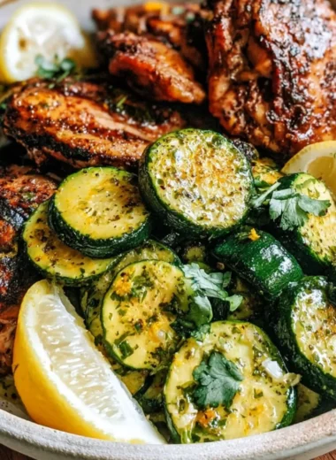Delicious Easy Asado Chicken served with lemon zucchini sauté