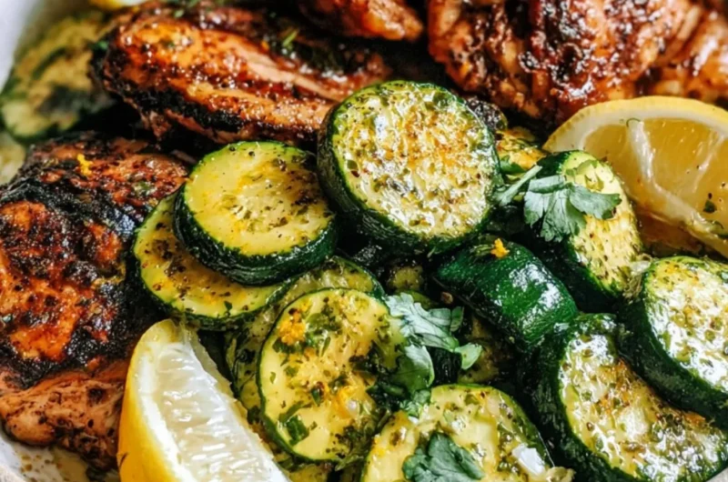 Delicious Easy Asado Chicken served with lemon zucchini sauté