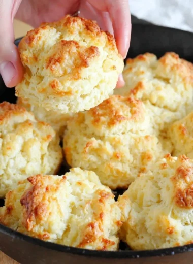 A plate of freshly baked easy drop biscuits ready to enjoy.