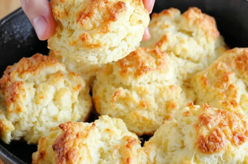 A plate of freshly baked easy drop biscuits ready to enjoy.