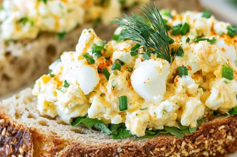 Delicious egg salad with dill served in a bowl