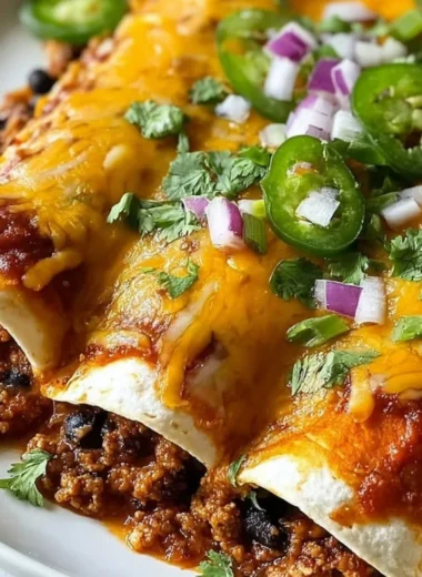 Delicious ground turkey black bean enchiladas topped with cheese and fresh cilantro