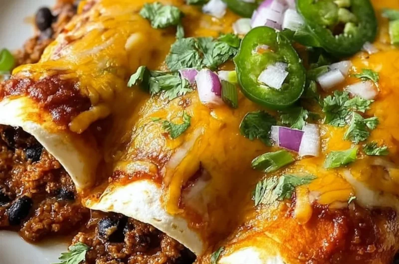 Delicious ground turkey black bean enchiladas topped with cheese and fresh cilantro
