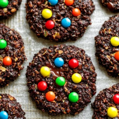 Healthy flourless chocolate monster cookies made with nutritious ingredients