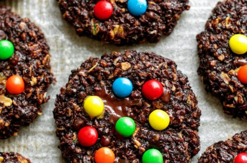 Healthy flourless chocolate monster cookies made with nutritious ingredients