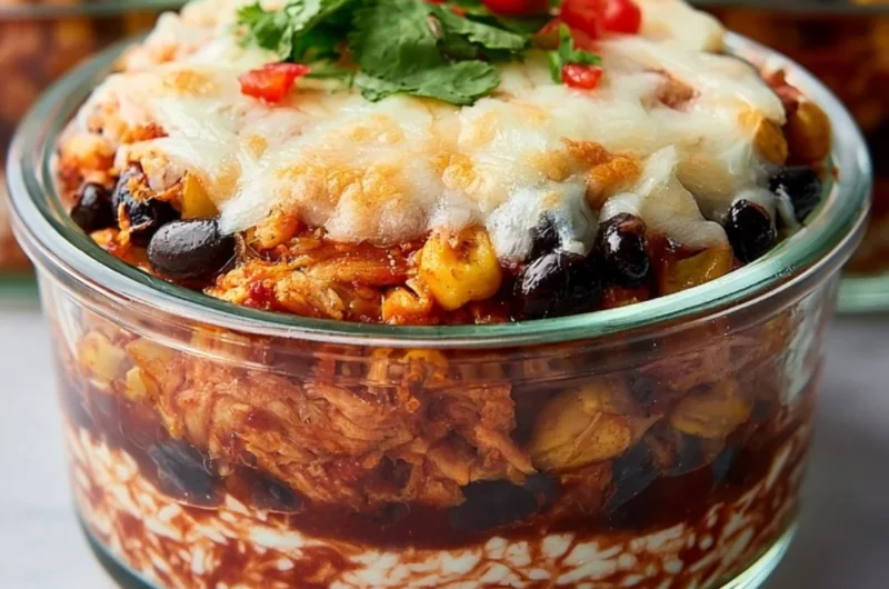 High-protein chicken enchilada bowl with cottage cheese and fresh toppings