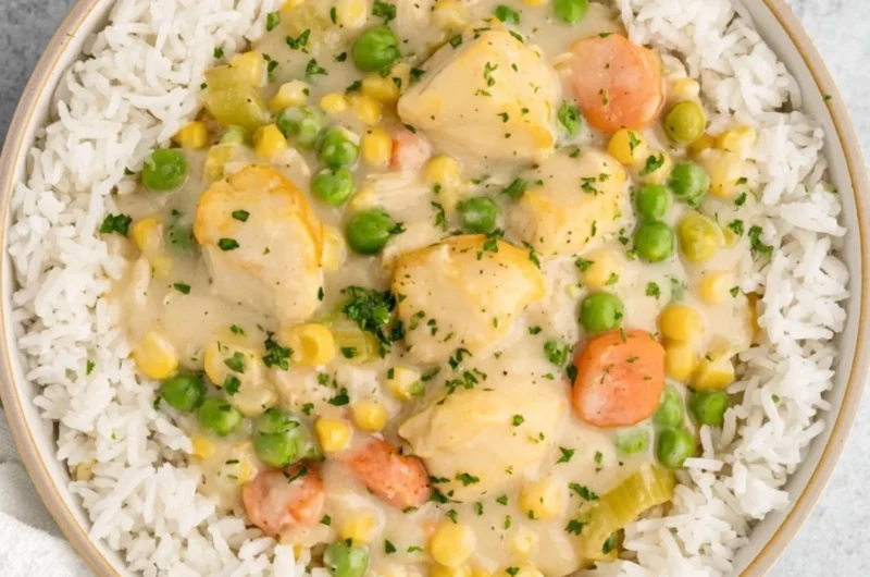 High Protein Crustless Chicken Pot Pie rich in flavor and nutrition
