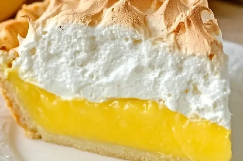 Homemade lemon meringue pie with fluffy meringue topping and zesty filling