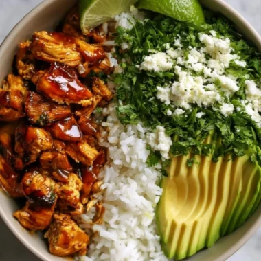 Honey Lime Chicken served with Avocado Rice Bowl for a healthy dinner option