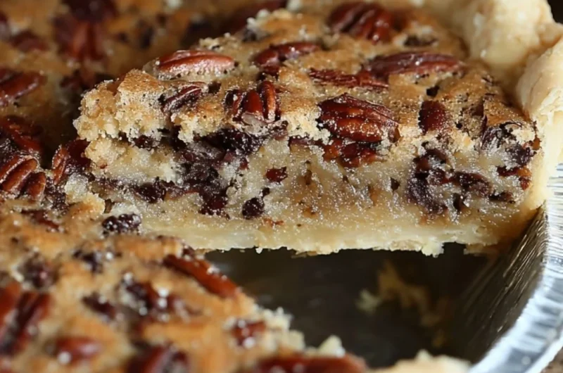 Delicious slice of Kentucky Pecan Pie on a rustic wooden table
