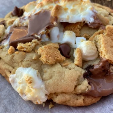 Delicious large Gourmet S'mores Cookies with chocolate, marshmallow, and graham crackers.