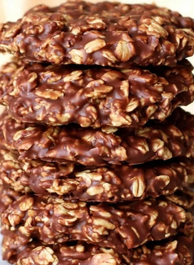No bake chocolate oatmeal cookies on a plate, delicious dessert treat