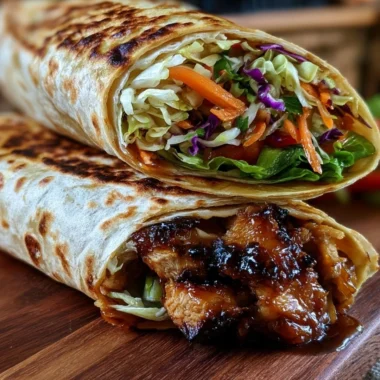 Delicious teriyaki chicken wrap served with fresh vegetables