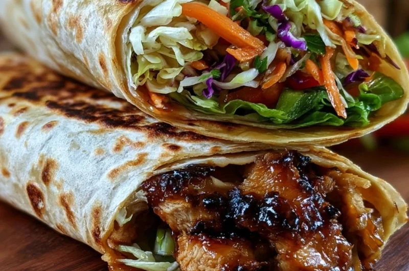 Delicious teriyaki chicken wrap served with fresh vegetables