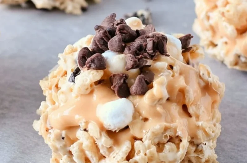 Plate of Avalanche Cookies stacked with marshmallows and chocolate chips