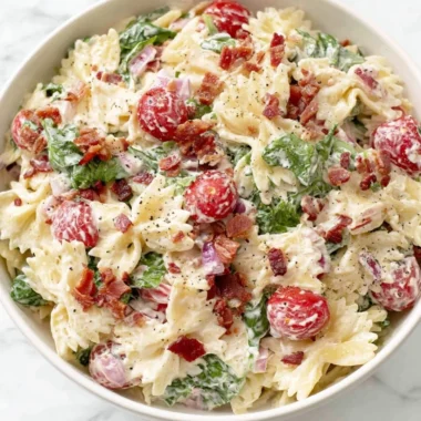 Delicious BLT Pasta Salad with bacon, lettuce, and tomato