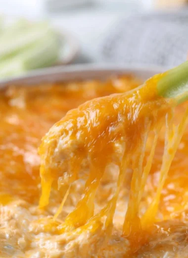Delicious Buffalo Chicken Dip served with tortilla chips