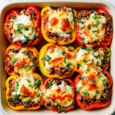 Cheesy Mexican vegetarian stuffed peppers baked and ready to serve