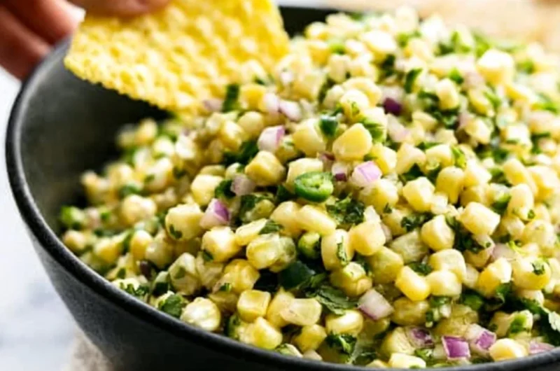 Bowl of Copycat Chipotle Corn Salsa with fresh ingredients