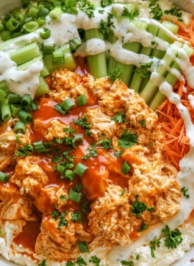 Cottage cheese dinner bowl topped with fresh vegetables and herbs