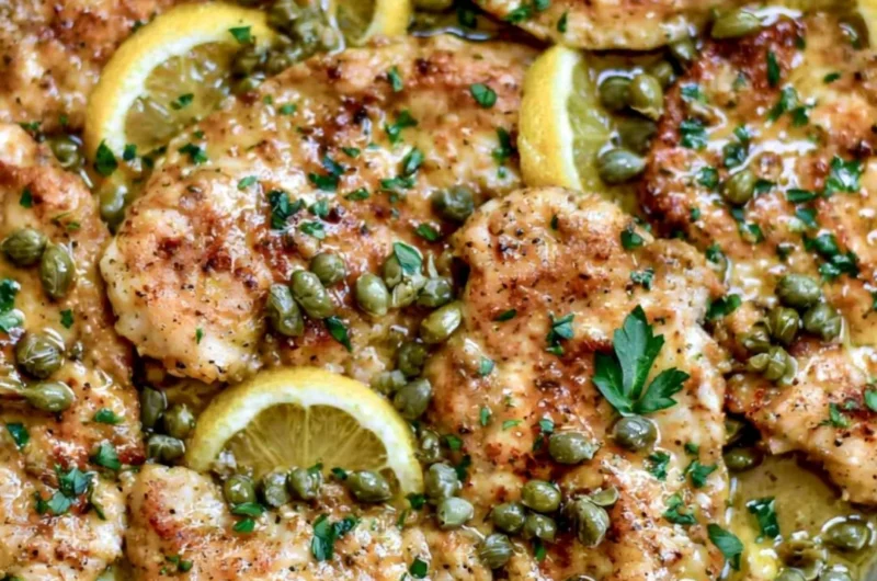 Delicious easy 20-minute chicken piccata served with lemon and capers