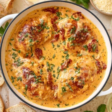 Delicious Marry Me Chicken served with creamy sauce and herbs