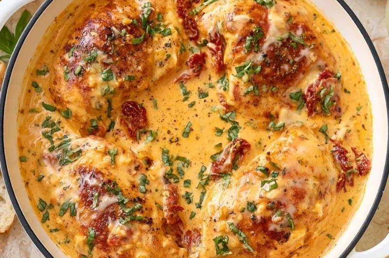 Delicious Marry Me Chicken served with creamy sauce and herbs